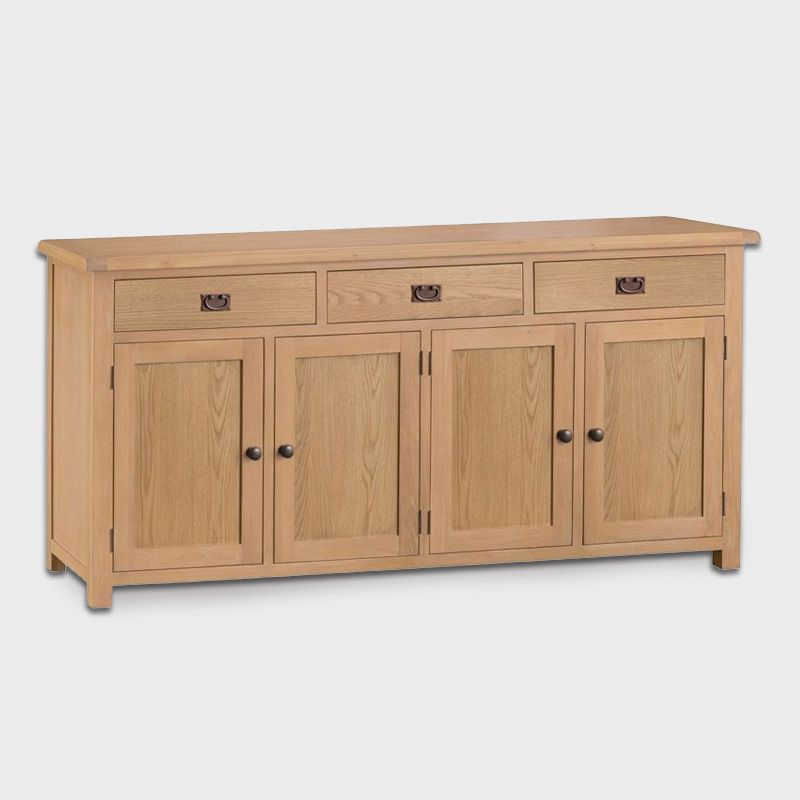 Cotswold Oak Large Sideboard Natural 4 Doors 2 Shelves 3 Drawers