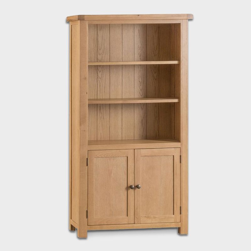 Cotswold Oak Tall Bookcase Natural 2 Doors 3 Shelves