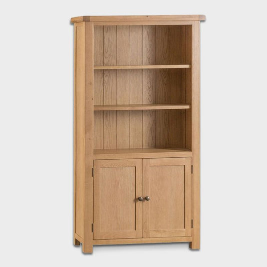 Cotswold Oak Tall Bookcase Natural 2 Doors 3 Shelves