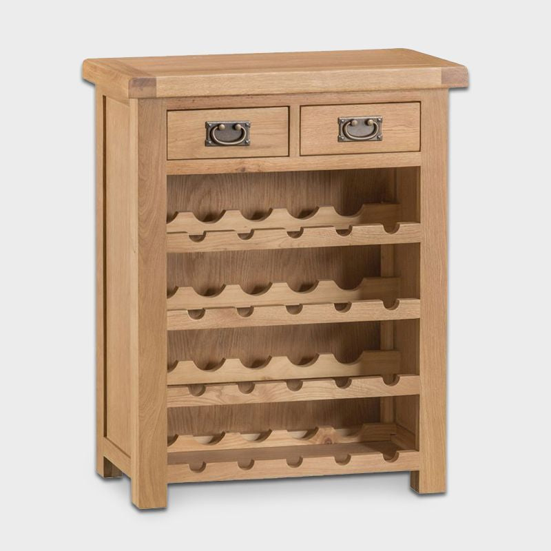 Cotswold Oak Wine Rack Natural 4 Shelves 2 Drawers