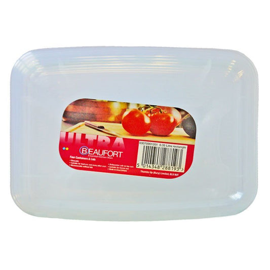 4 x Plastic Food Containers Rectangle 350ml - Clear by Beaufort