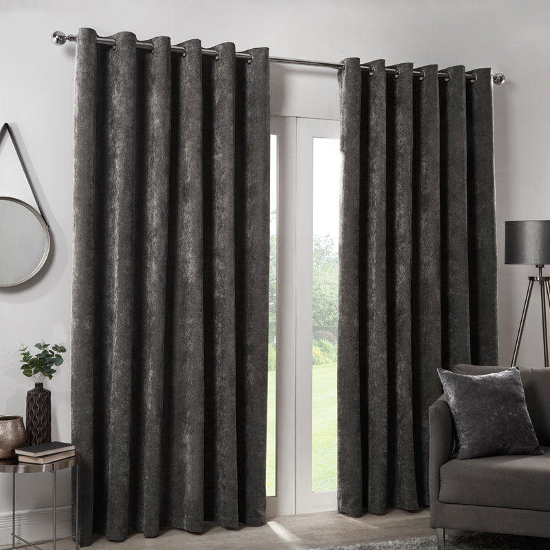 Hamilton McBride Charcoal Italian Velvet Blackout Eyelet Curtains (90" x 90")