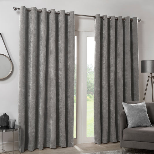 Hamilton McBride Silver Italian Velvet Blackout Eyelet Curtains (66" x 90")