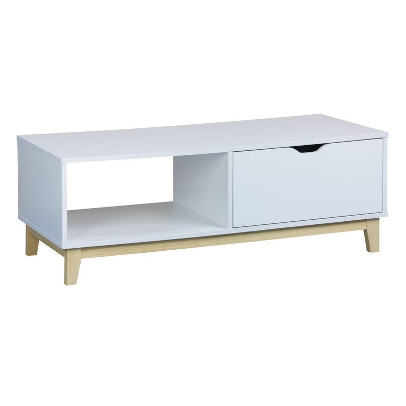 Malmo Coffee Table Pine White 1 Shelf 1 Drawer