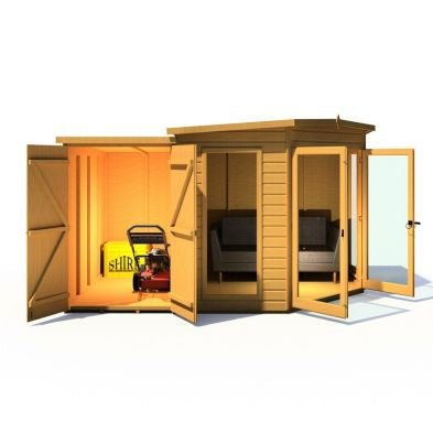 Shire Barclay 4' 2" x 7' 9" Pent Summerhouse with Side Shed - Premium Coated Shiplap