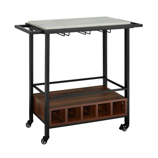 Tall Bar Cart Metal & Wood Black & Brown 4 Shelves