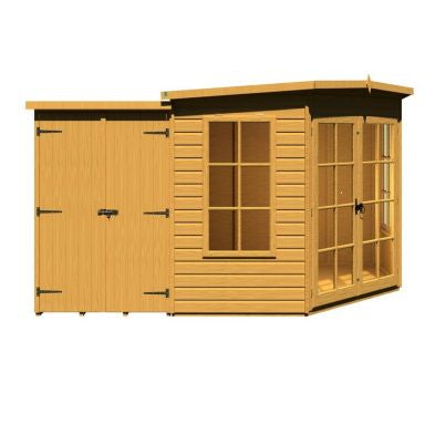 Shire Hampton 3' 10" x 7' 4" Pent Summerhouse with Side Shed - Premium Dip Treated Shiplap