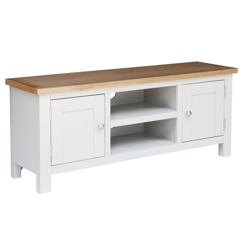 Lucerne Large TV Unit Oak White 2 Doors 2 Shelves