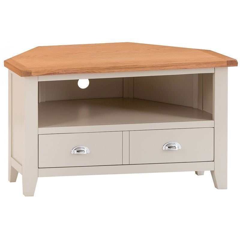 Aurora Mist Corner TV unit Oak Light Grey 1 Shelf 1 Drawer