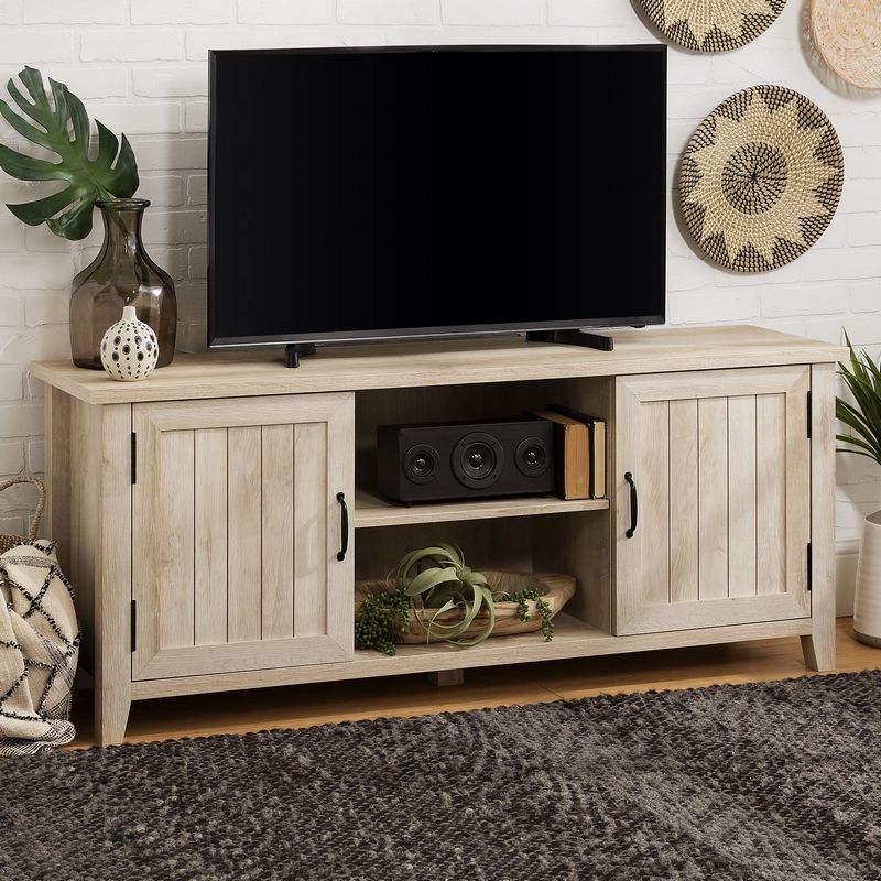 Rustic TV Unit Light Brown 6 Shelves 2 Doors